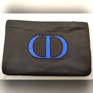 Dior Black Blue Sparkle logo Makeup Cosmetic Bag